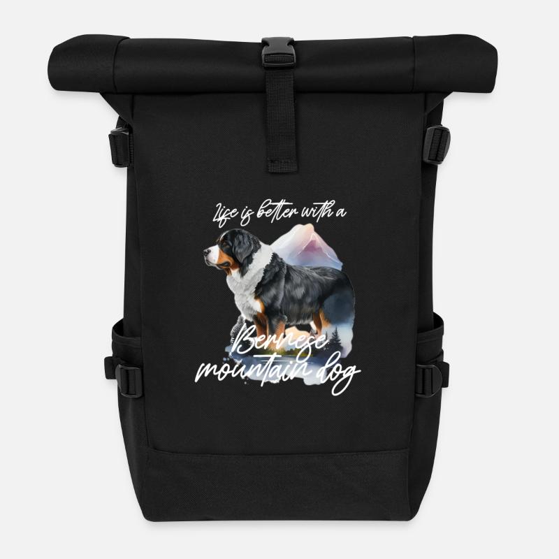 Bernese Mountain Dog - Roll Top Backpack - black