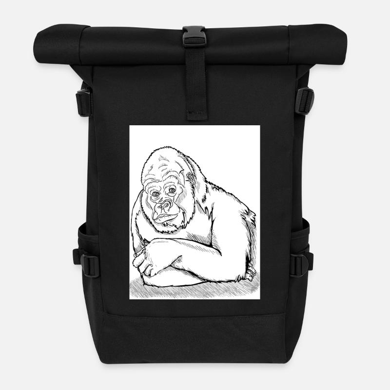 Nachdenklicher Gorilla - Rolltop Rucksack - Schwarz