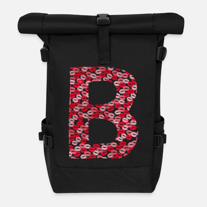 Letter B - Kisses T-Shirt - Roll Top Backpack - black