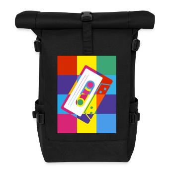 Retro Cassette Tape Pop Art Illustration - Roll Top Backpack - black - Front