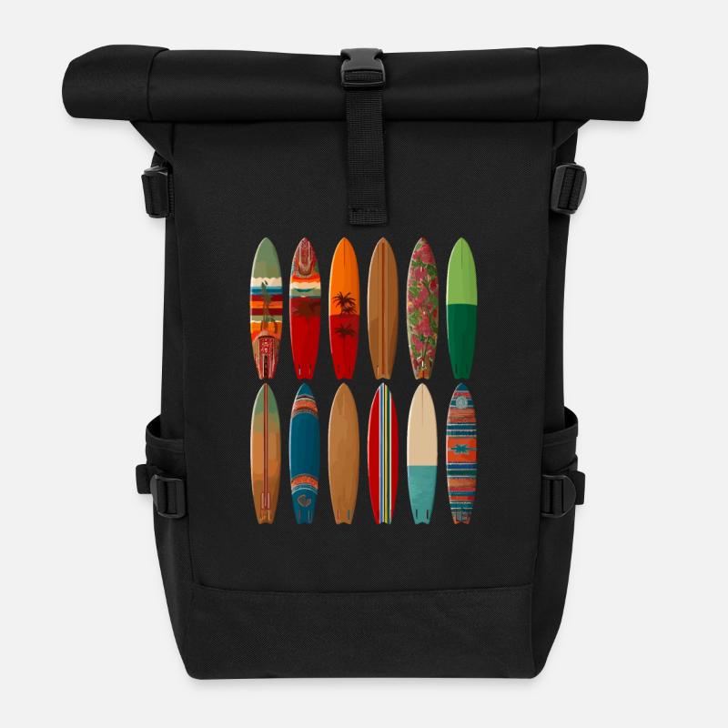 Conception de surfeur coloré pour la mode de plage - Sac à dos roll top - noir