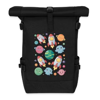 Kids Space Adventure With Fun Planets - Roll Top Backpack - black - Front