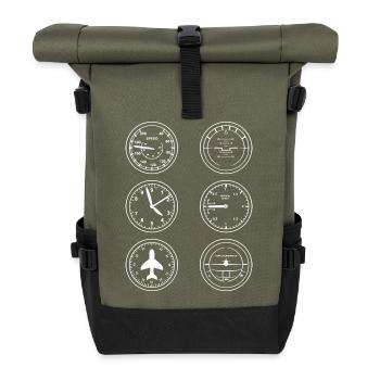 Flugzeug Instrumente - Rolltop Rucksack - Olive/Schwarz - Vorne
