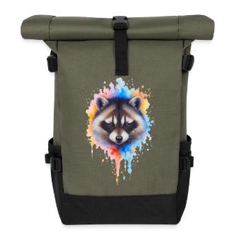 Explosion de couleurs aquarelle de raton laveur - Sac à dos roll top - olive/noir - Devant