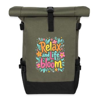 ENTSPANNEN SIE SICH UND LASSEN SIE DAS LEBEN ERBLÜHEN - Rolltop Rucksack - Olive/Schwarz - Vorne