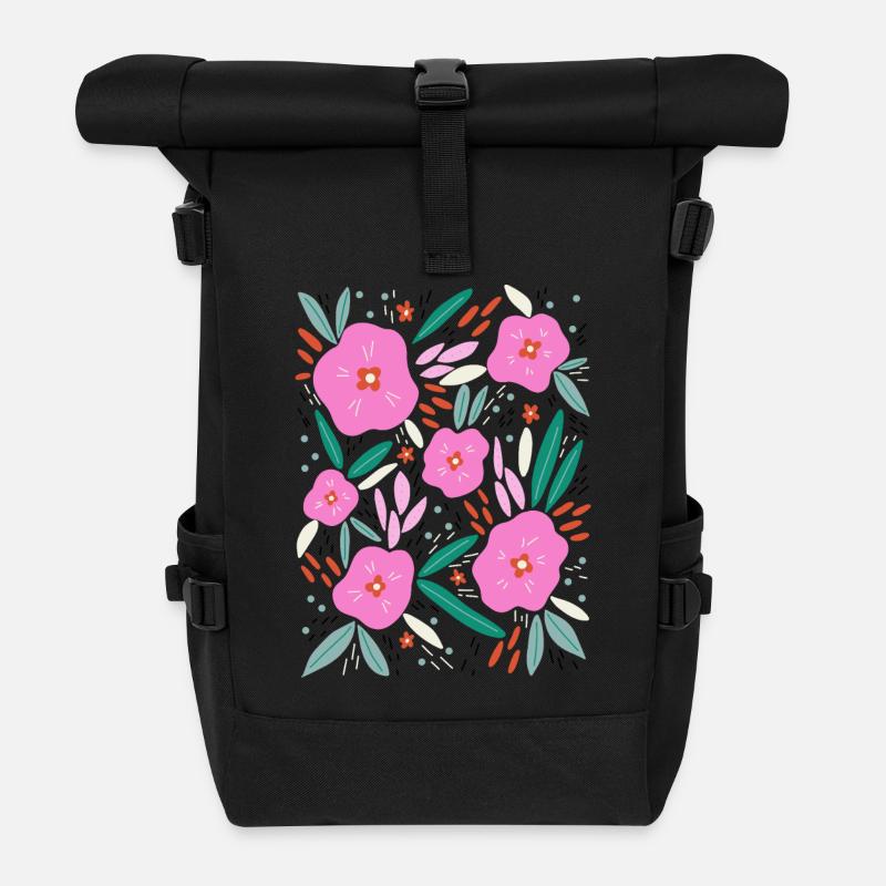 Flower bouquet in pink - Roll Top Backpack - black