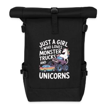 Monster Truck Einhorn Mädchen - Rolltop Rucksack - Schwarz - Vorne