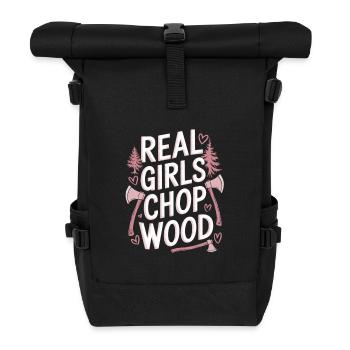 Holzfällerin Holz hacken Frauen - Rolltop Rucksack - Schwarz - Vorne