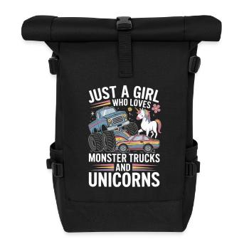 Monster Truck Einhorn Mädchen - Rolltop Rucksack - Schwarz - Vorne
