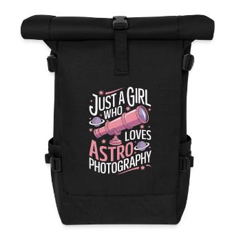 Astronomy Astrophotography Telescope Girl Women - Roll Top Backpack - black - Front