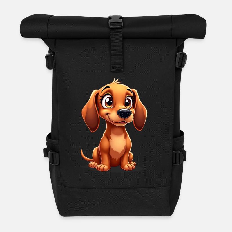 Süßer Dackel - Drolliger Dachshund - Rolltop Rucksack - Schwarz