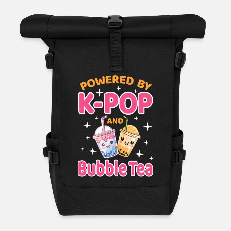 K-Pop and Bubble Tea Korea - Roll Top Backpack - black