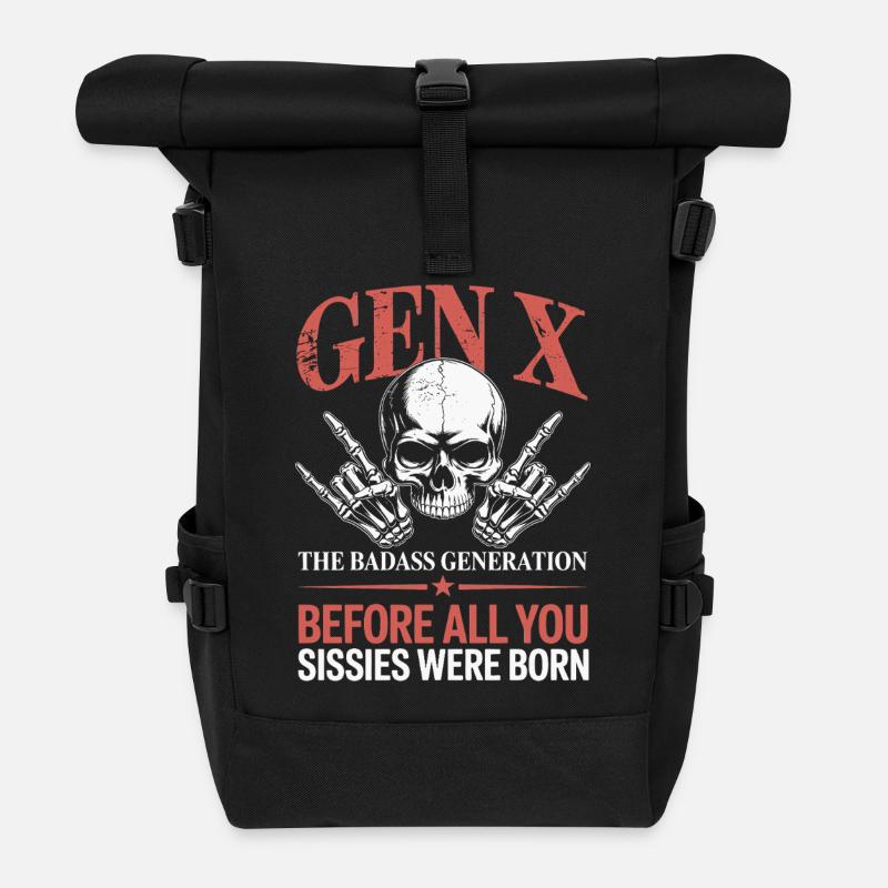 Gen X - The Badass Generation Skull Design - Rolltop Rucksack - Schwarz