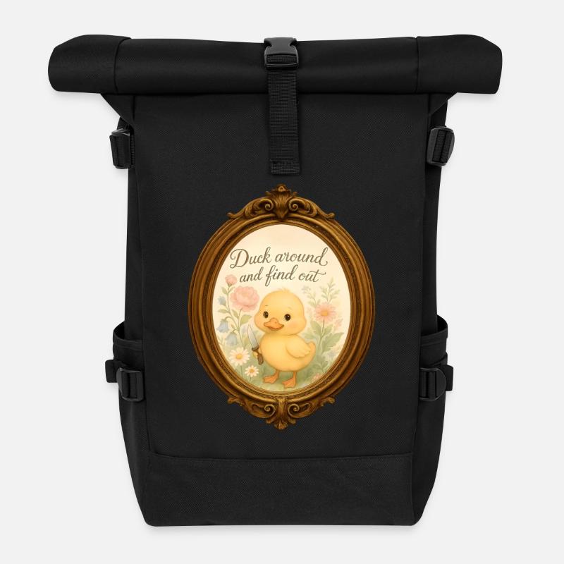 Canard aquarelle « Canard et découvre » - Meme - Sac à dos roll top - noir