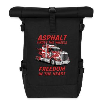 Trucker Freiheit – Asphalt on wheels heart of the road - Roll Top Backpack - black - Front