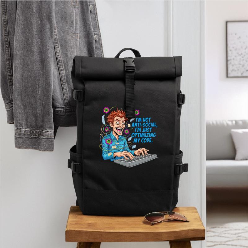 Code Optimierer: Anti-sozial? Nur am Coden! Rolltop Rucksack
