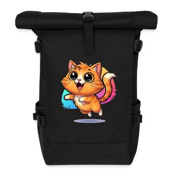 Fluffy messenger of good luck: Cute cat with googly eyes - Roll Top Backpack - black - Front