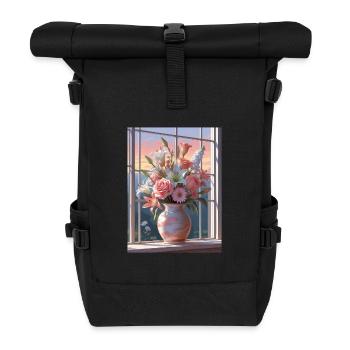 Vasen mit Blumen bei Sonnenuntergang - Rolltop Rucksack - Schwarz - Vorne