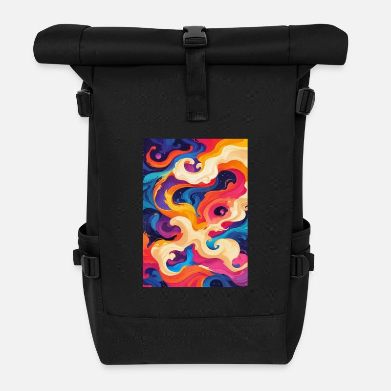 Abstract Chromatic Swirl - Roll Top Backpack - black