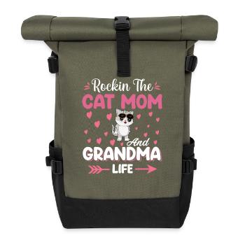 Katzenmama und Oma Spruch Design - Rolltop Rucksack - Olive/Schwarz - Vorne