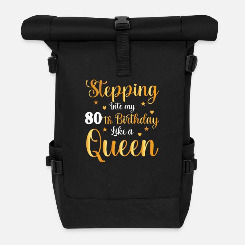 80th Birthday Queen Style - Roll Top Backpack - black
