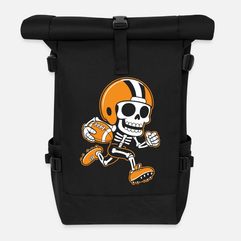Skeleton Football Mascot Orange - Roll Top Backpack - black