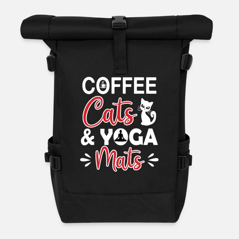 Coffee Cats Yoga mats - Roll Top Backpack - black