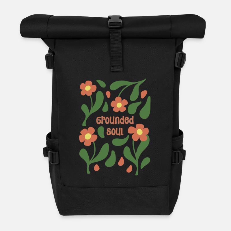 Geerdete Seele Blumenmuster - Rolltop Rucksack - Schwarz