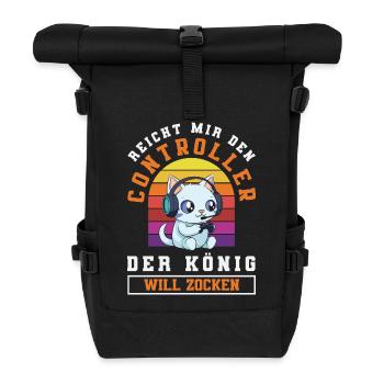 Reicht mir den Controller – König will zocken - Rolltop Rucksack - Schwarz - Vorne