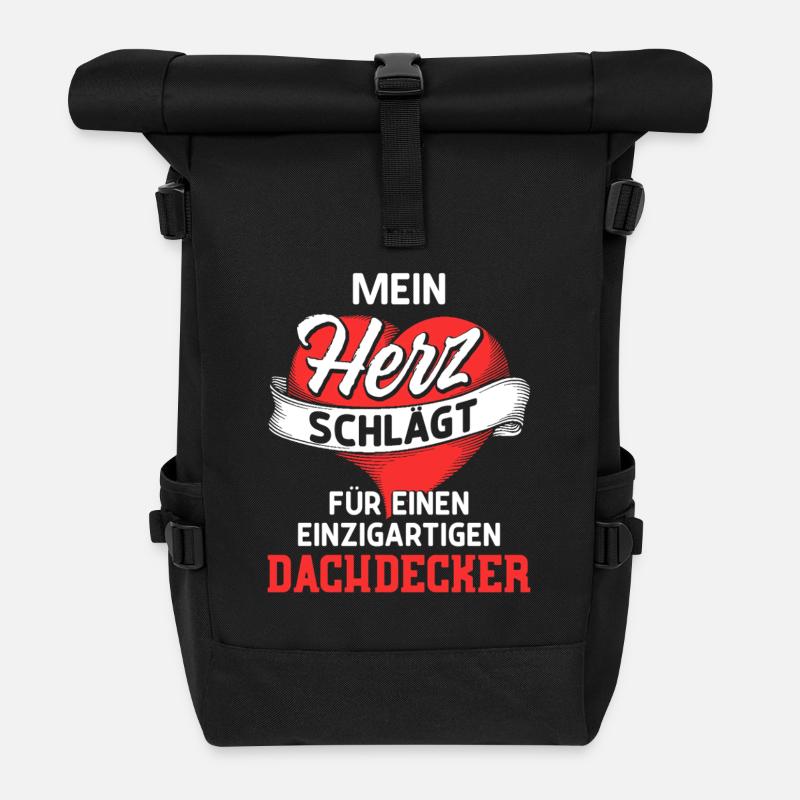 Mein Herz schlägt fürs einen Dachdecker / Spruch - Rolltop Rucksack - Schwarz