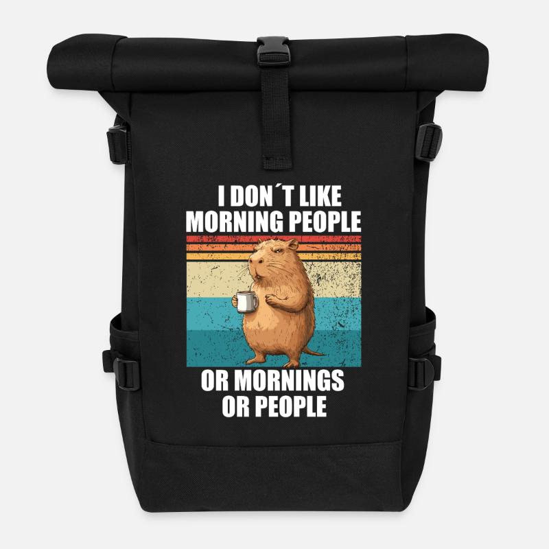 Capybara mit Kaffee I dont like Morning People - Rolltop Rucksack - Schwarz