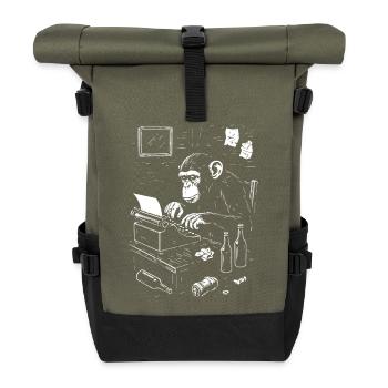 Ape Typist on Vintage Typewriter - Roll Top Backpack - olive/black - Front