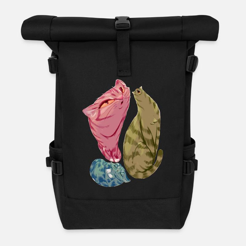 Triad of Squishy Cats in Pastel Hues - Roll Top Backpack - black