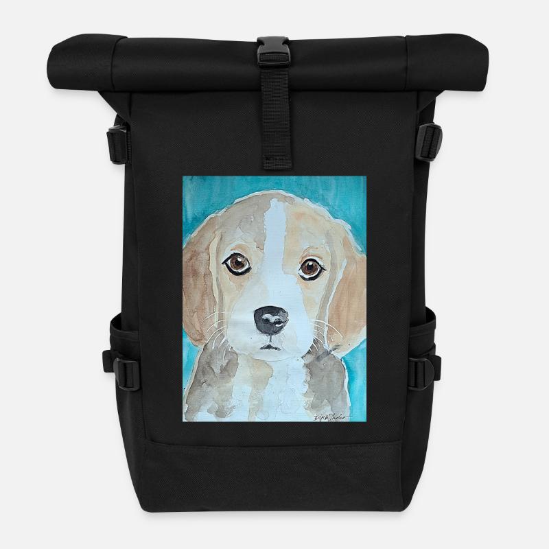 Beagle Welpe,  Aquarell  - Rolltop Rucksack - Schwarz