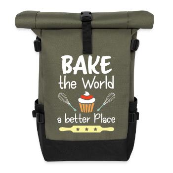 Bake The World A Better Place - Roll Top Backpack - olive/black - Front
