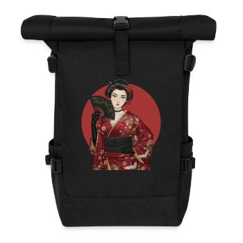 Geisha in red kimono with fan - Roll Top Backpack - black - Front