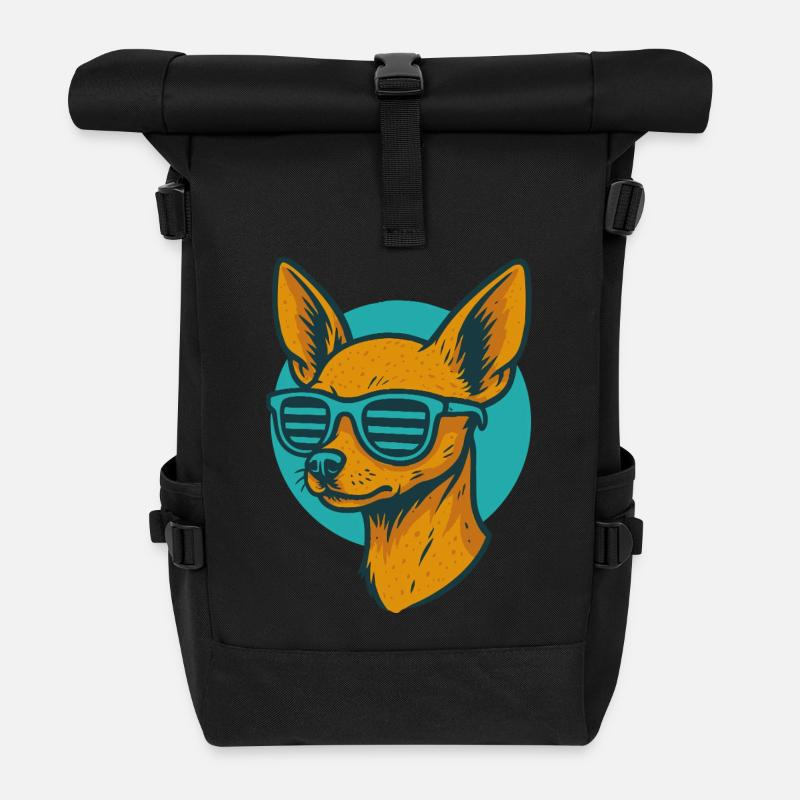 Chihuahua with sunglasses neon - Roll Top Backpack - black