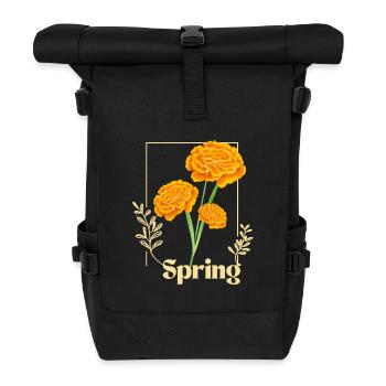 Fleurs de printemps orange - Sac à dos roll top - noir - Devant