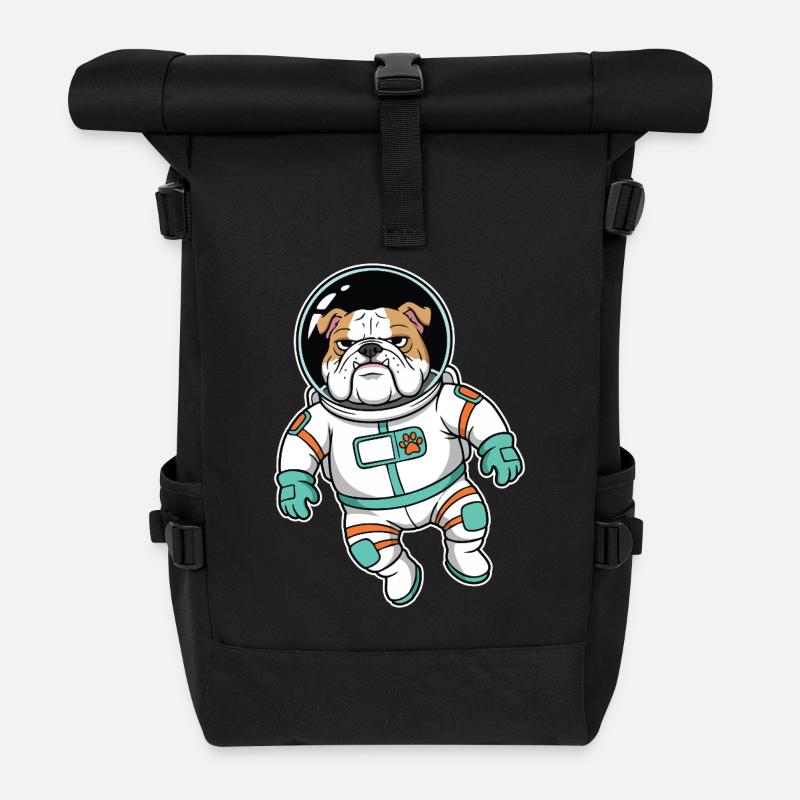 English Bulldog Dog Space Astronaut - Roll Top Backpack - black