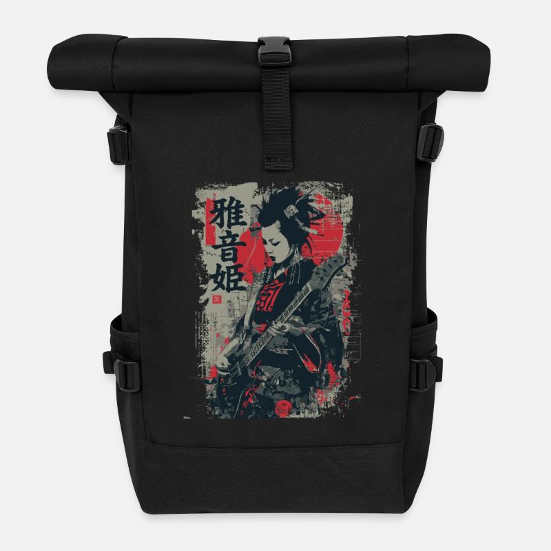 Yōka Gitarristin im Ukiyo-E Stil - Rolltop Rucksack - Schwarz