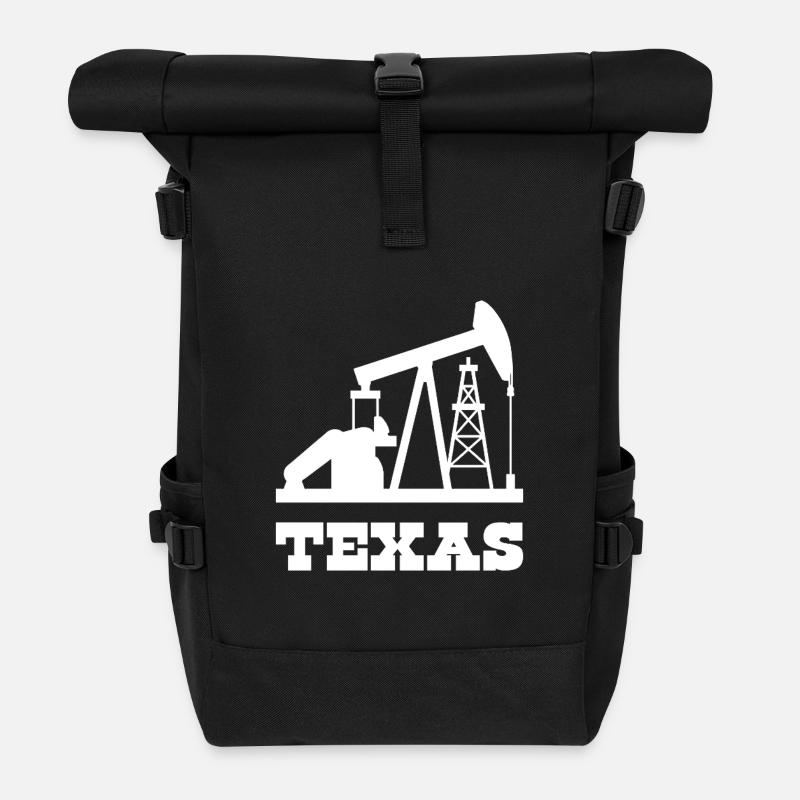 Texas Oilfield Pumpjack Design - Roll Top Backpack - black