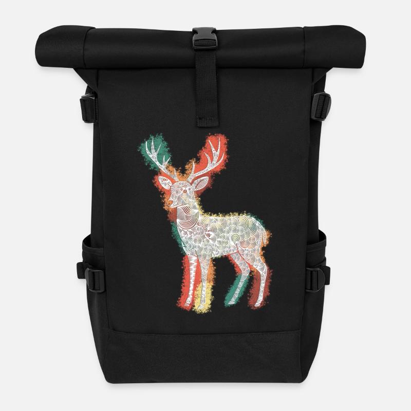 Zentangle Roebuck - Roll Top Backpack - black