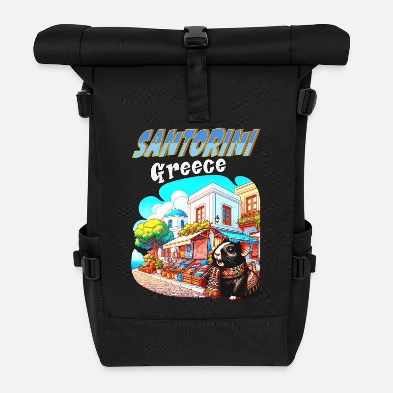 Aventures de cochons d’Inde à Santorin, Grèce - Sac à dos roll top - noir