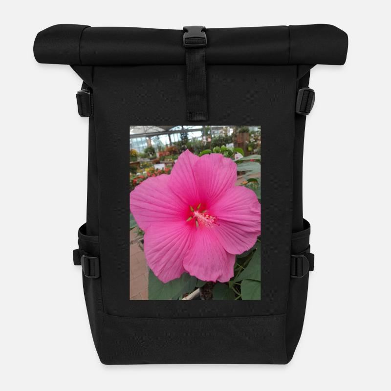 Hibiscus Rose Tropical Glow Textile - Rolltop Rucksack - Schwarz