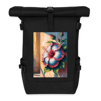 Hibiscus Gradient Bloom Wall - Haitian Flag Day  - Roll Top Backpack - black - Front