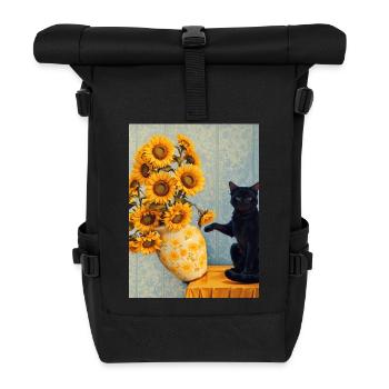 Sonnenblumen und schwarze Katze Kunst Parodie - Rolltop Rucksack - Schwarz - Vorne