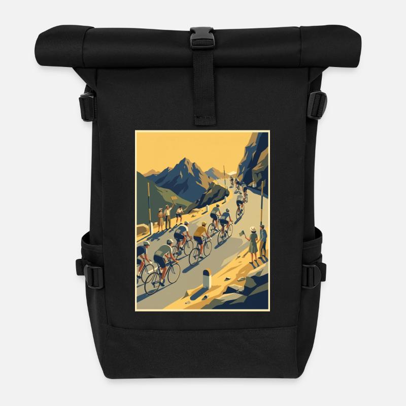 Bergaufstieg – Radfahrer-Erinnerung - Rolltop Rucksack - Schwarz