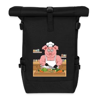 Muscular pig chopping salad - Roll Top Backpack - black - Front