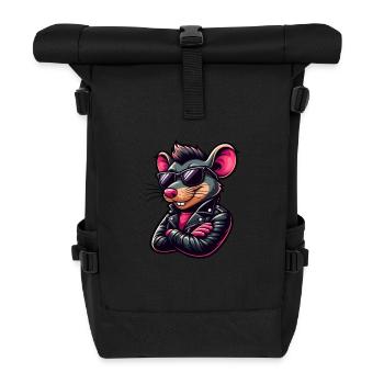 Cool Mouse Rat 50s 60s Leather Jacket Sunglasses - Roll Top Backpack - black - Front