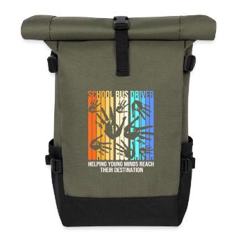 Schulbus Schulbusfahrer Busfahrer - Rolltop Rucksack - Olive/Schwarz - Vorne